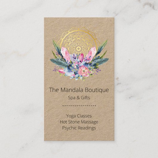 Gold Mandala Pink Crystals Psychic Spa Spiritueel Visitekaartje (Voorkant)