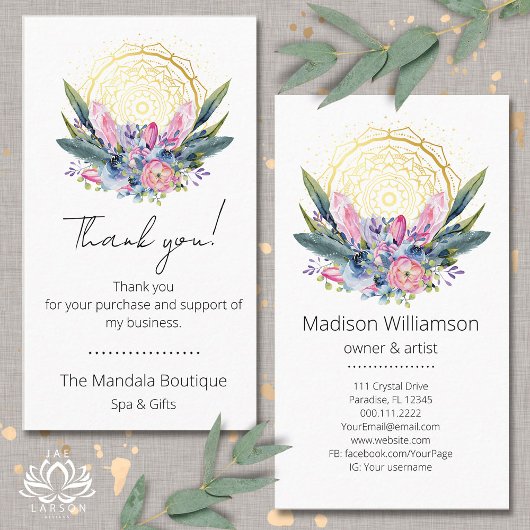 Gold Mandala Pink Crystals Spa Spiritueel Dank u Visitekaartje