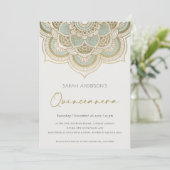 Gold Mandala Quinceañera 15 Birthday Invite Bedankkaart (Staand voorkant)