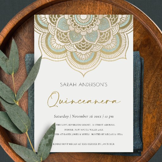 Gold Mandala Quinceañera 15 Birthday Invite Bedankkaart