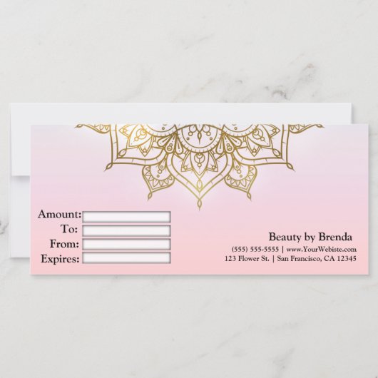 Gold Mandala Roze Peach Modern Cadeaubon (Achterkant)