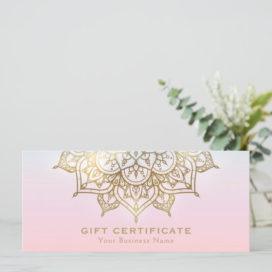 Gold Mandala Roze Peach Modern Cadeaubon (Staand voorkant)