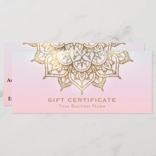 Gold Mandala Roze Peach Modern Cadeaubon (Voorkant / Achterkant)