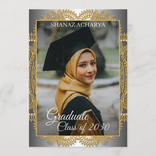 Gold Mandala Silver Grey Afstuderen Aankondiging (Voorkant)