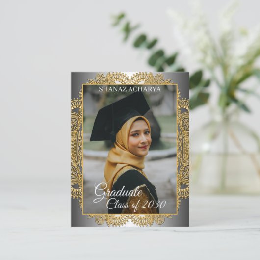 Gold Mandala Silver Grey Afstuderen kondiging Briefkaart (Staand voorkant)