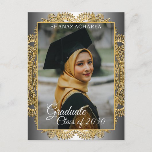 Gold Mandala Silver Grey Afstuderen kondiging Briefkaart (Voorkant)