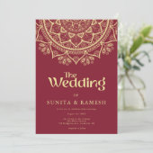 Gold Mandala Traditional Red Indian Wedding Kaart (Staand voorkant)