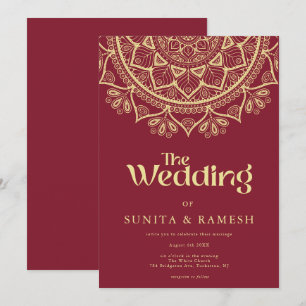 Gold Mandala Traditional Red Indian Wedding Kaart