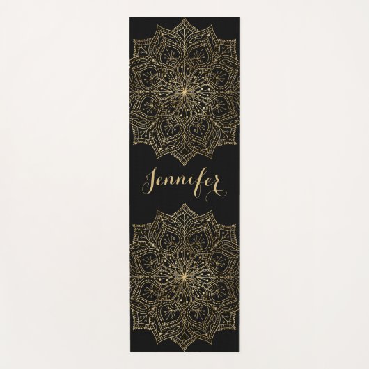 Gold Mandala ventilator Aangepaste naam zwart Yoga Yogamat (Voorkant)