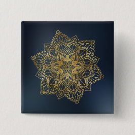 Gold Mandala Vierkante Button 5,1 Cm