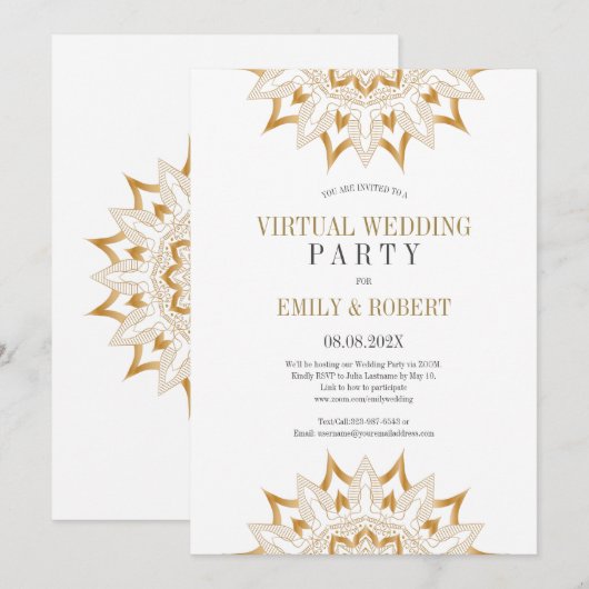 Gold mandala virtuele bruiloft save the date (Voorkant / Achterkant)