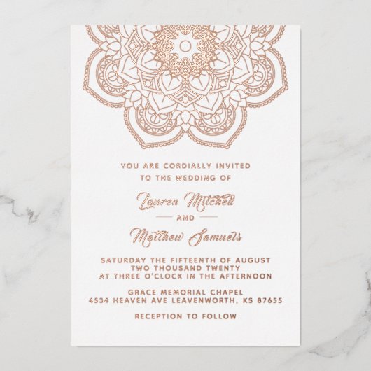 Gold Mandala Wedding Folie Uitnodiging (Voorkant)