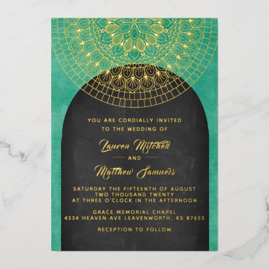 Gold Mandala Wedding Folie Uitnodiging (Voorkant)