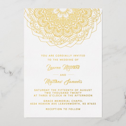 Gold Mandala Wedding Folie Uitnodiging (Voorkant)