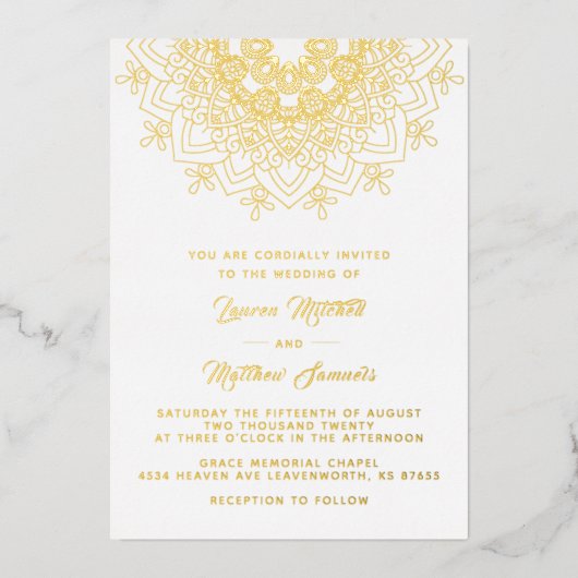 Gold Mandala Wedding Folie Uitnodiging (Voorkant)