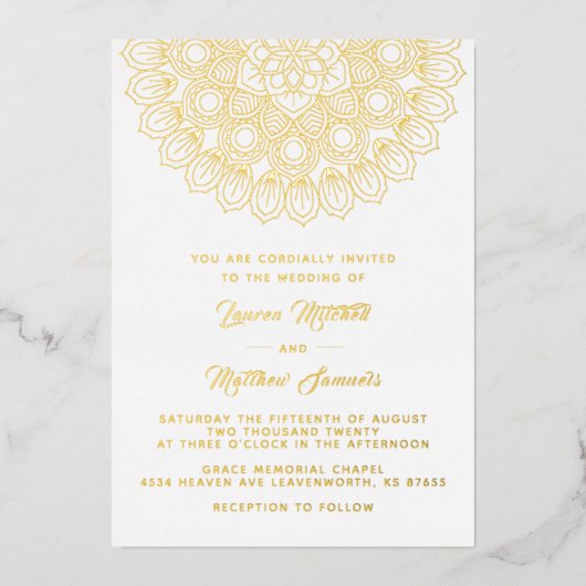 Gold Mandala Wedding Folie Uitnodiging (Voorkant)