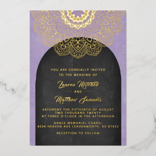 Gold Mandala Wedding Folie Uitnodiging (Voorkant)