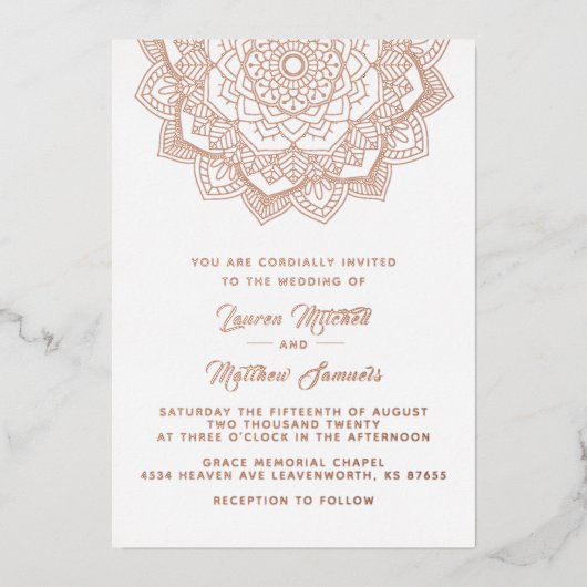 Gold Mandala Wedding Folie Uitnodiging (Voorkant)