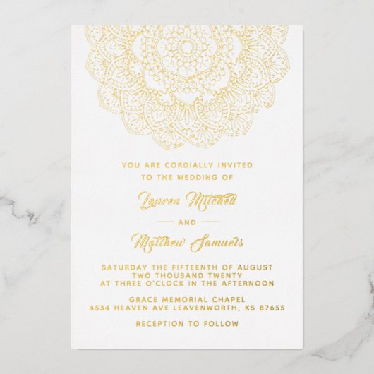 Gold Mandala Wedding Folie Uitnodiging (Voorkant)