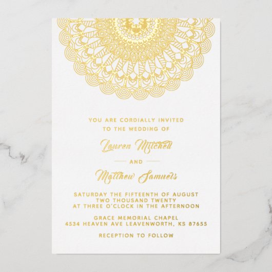 Gold Mandala Wedding Folie Uitnodiging (Voorkant)