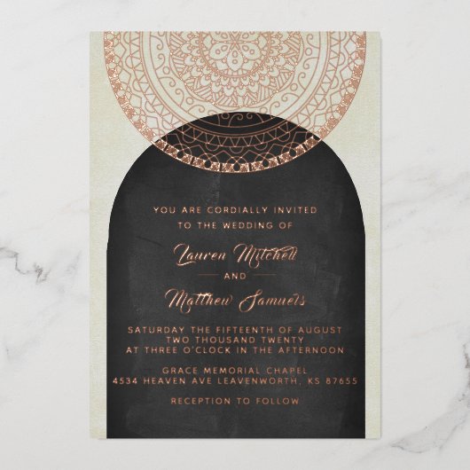 Gold Mandala Wedding Folie Uitnodiging (Voorkant)