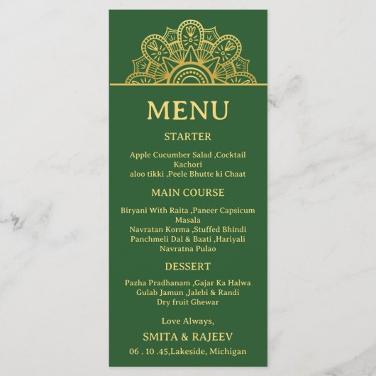 Gold Mandala Wedding Menu Card  (Voorkant)
