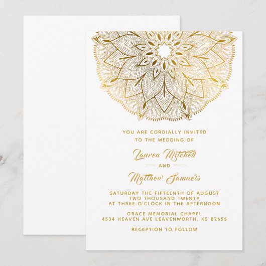 Gold Mandala Wedding Uitnodiging (Voorkant / Achterkant)