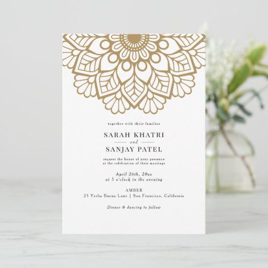 Gold Mandala Wedding Uitnodiging (Staand voorkant)