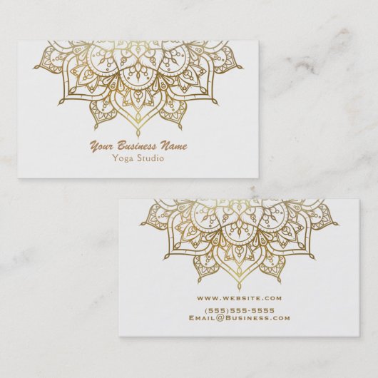 Gold Mandala White Chic Classy Moderne Yoga Visitekaartje (Voorkant / Achterkant)
