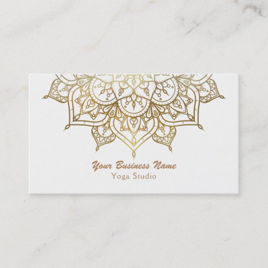 Gold Mandala White Chic Classy Moderne Yoga Visitekaartje (Voorkant)