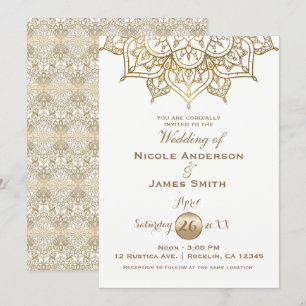Gold Mandala White Modern Elegant Minimal Wedding Kaart