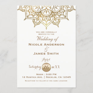 Gold Mandala White Modern Elegant Minimal Wedding Kaart