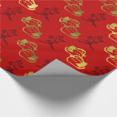 Gold Mandarin Ducks & Chinese love symbol Pattern Cadeaupapier (Hoek)