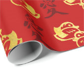 Gold Mandarin Ducks & Chinese love symbol Pattern Cadeaupapier (Rol Hoek)