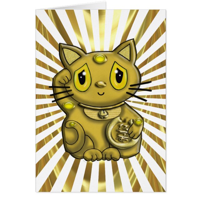 Gold Maneki Neko Lucky Beckoning Cat (Voorkant)