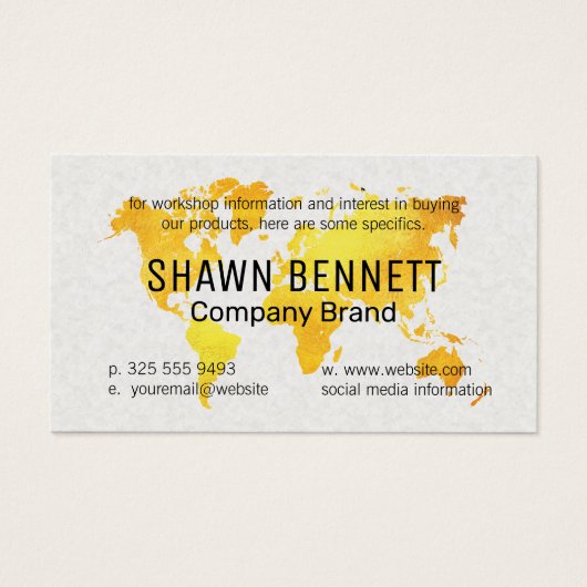 Gold Map van de wereld | Achtergrond textiel Visitekaartje (Voorkant)