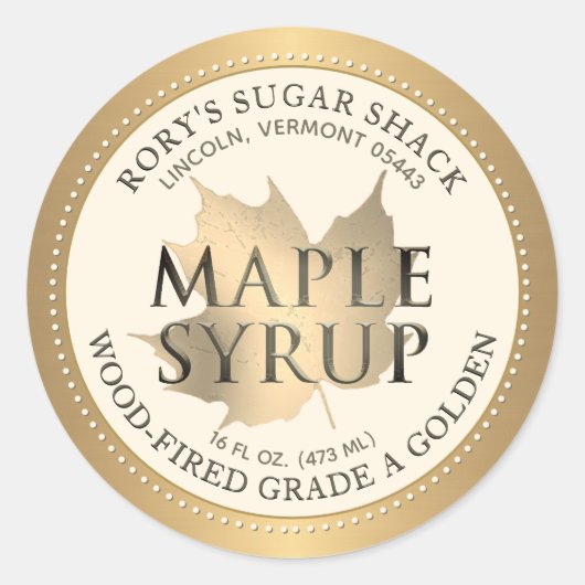 Gold Maple Leaf Maple Syrup Editable Label (Voorkant)