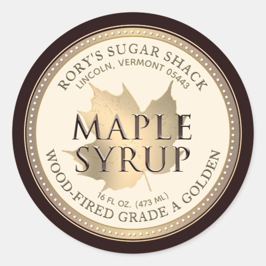 Gold Maple Leaf Maple Syrup Editable Label (Voorkant)