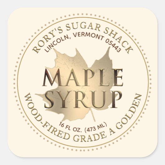 Gold Maple Leaf Maple Syrup Editable Label (Voorkant)