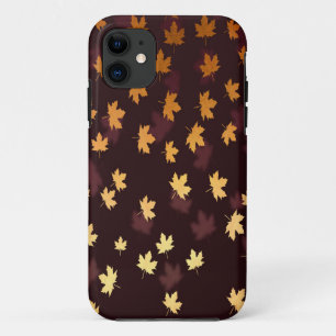 Gold Maple Leaf op donkerrood iPhone 11 Hoesje