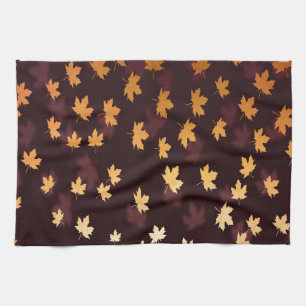 Gold Maple Leaf op donkerrood Theedoek