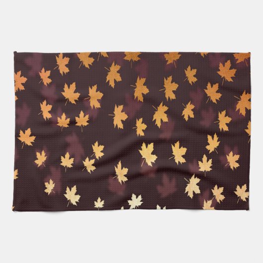 Gold Maple Leaf op donkerrood Theedoek (Horizontaal)