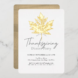 Gold Maple Leaf Thanksgiving Dinner Folie Uitnodiging
