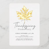 Gold Maple Leaf Thanksgiving Dinner Folie Uitnodiging (Voorkant)