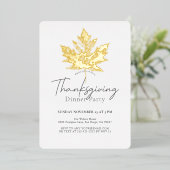 Gold Maple Leaf Thanksgiving Dinner Folie Uitnodiging (Staand Voorkant)