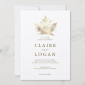 Gold Maple Leaf White Wedding Invitation Kaart (Voorkant)