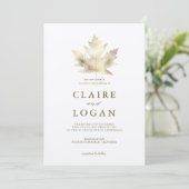 Gold Maple Leaf White Wedding Invitation Kaart (Staand voorkant)