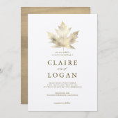 Gold Maple Leaf White Wedding Invitation Kaart (Voorkant / Achterkant)