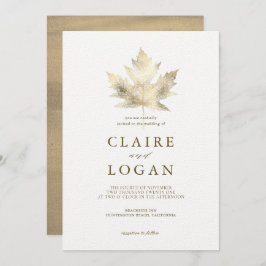 Gold Maple Leaf White Wedding Invitation Kaart