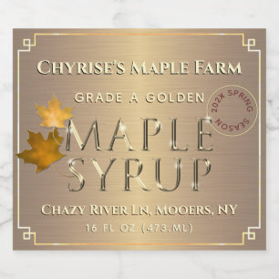 Gold Maple Syrup Spring Season Medallion and Year Bier Etiket